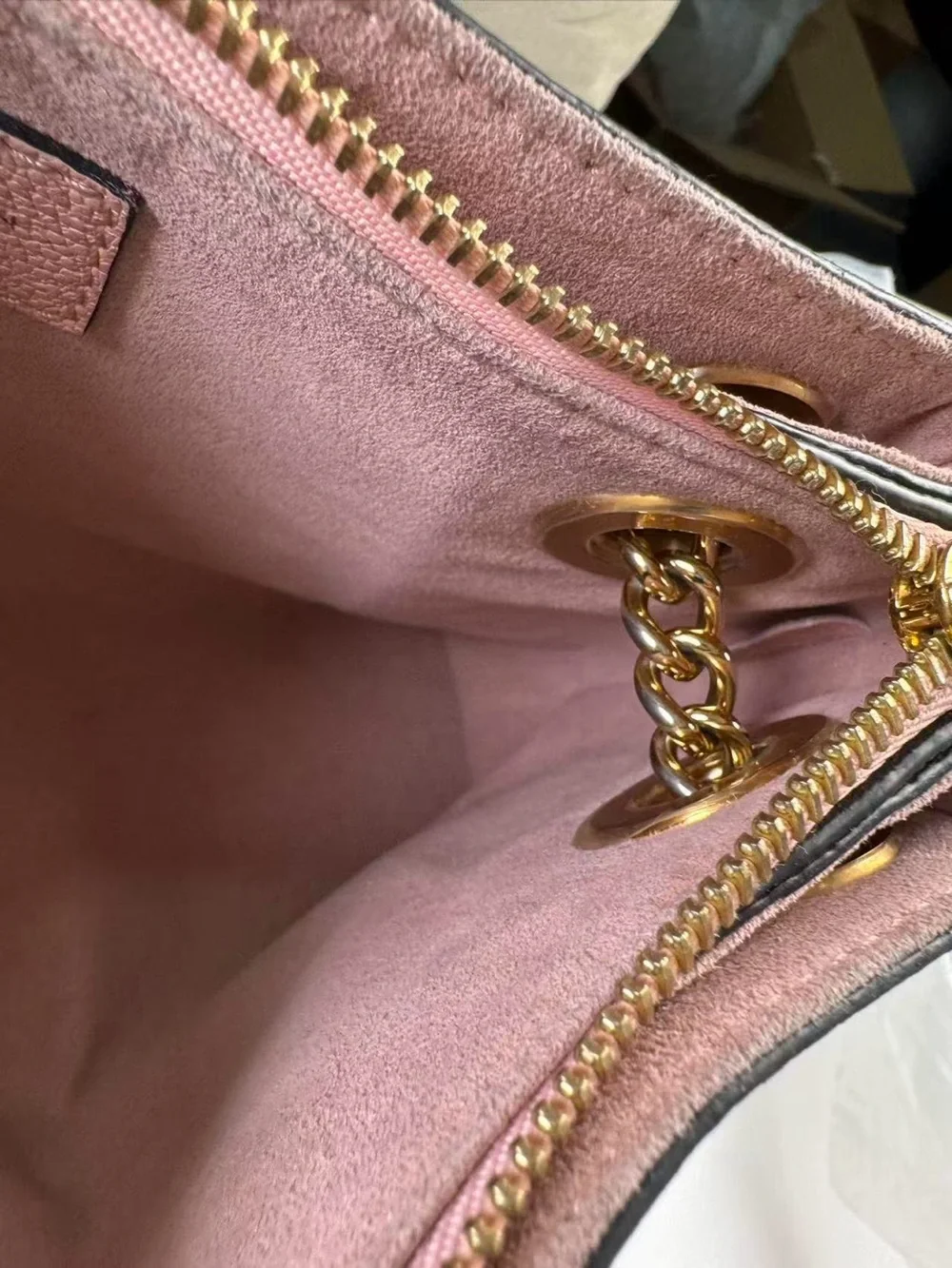 Louis Vuitton Monogram Canvas Shoulder Bag with Pink Trim and Gold Chain